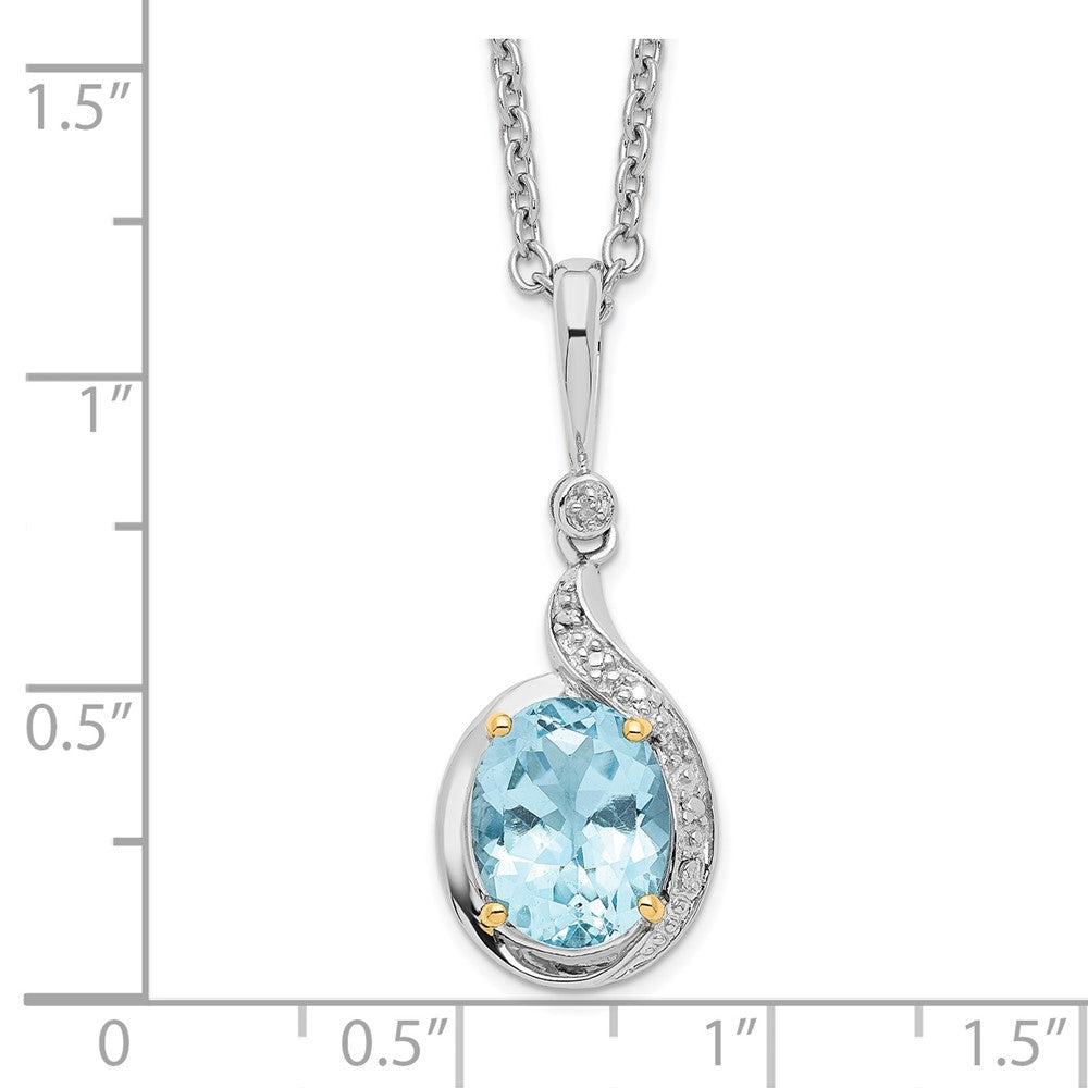 Brilliant Gemstones Sterling Silver with 14K Accent Rhodium-plated Sky Blue Topaz and Diamond 18 Inch Necklace with 2 Inch Extender 18 Inches