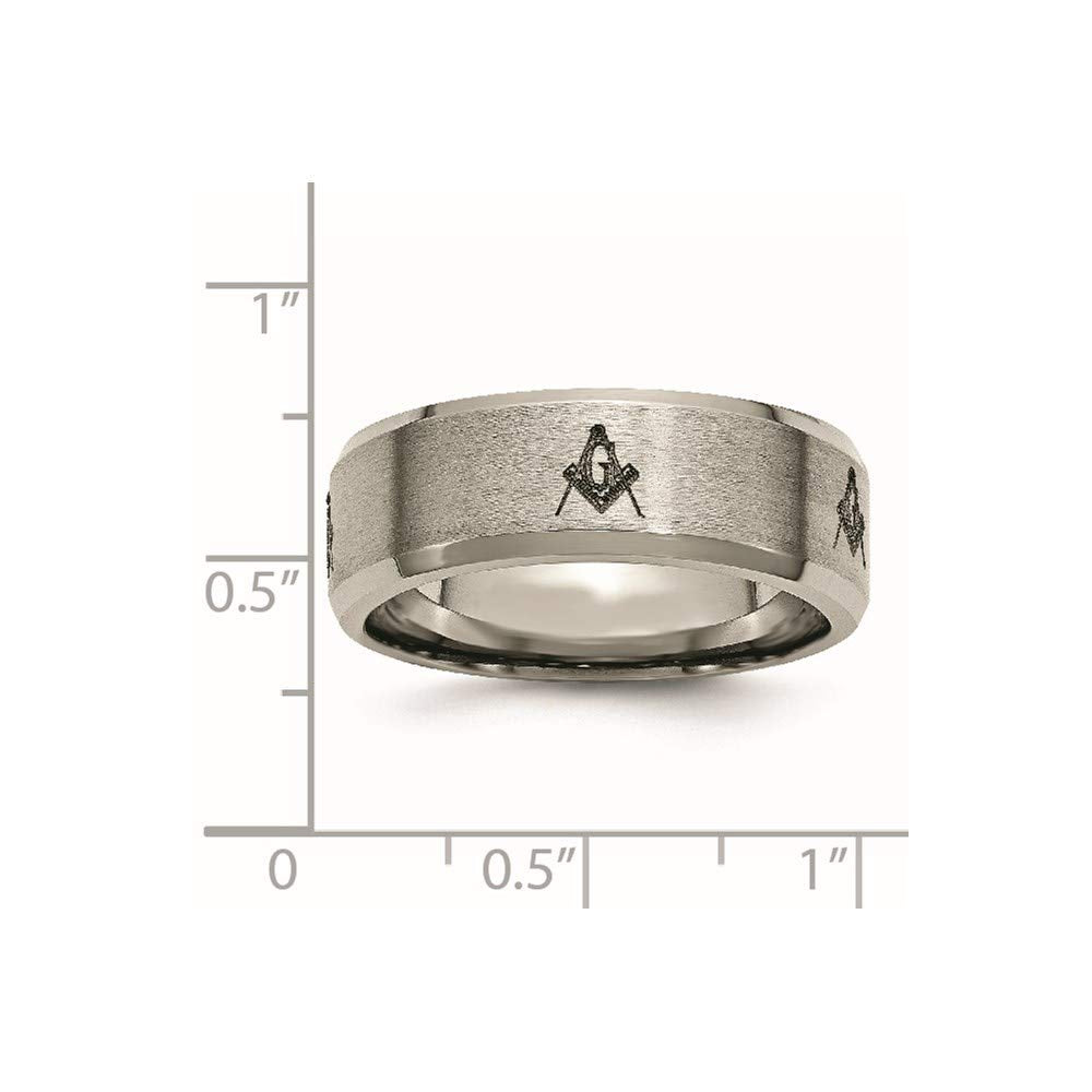 Chisel Titanium Brushed and Polished Masonic Laser Design 8mm Beveled Edge Band TB115M