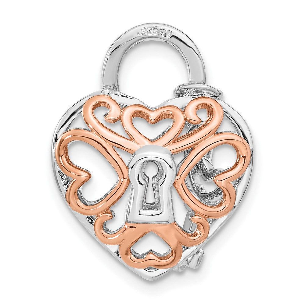 Sterling Silver and Rose-tone Diamond Heart with Key pendant