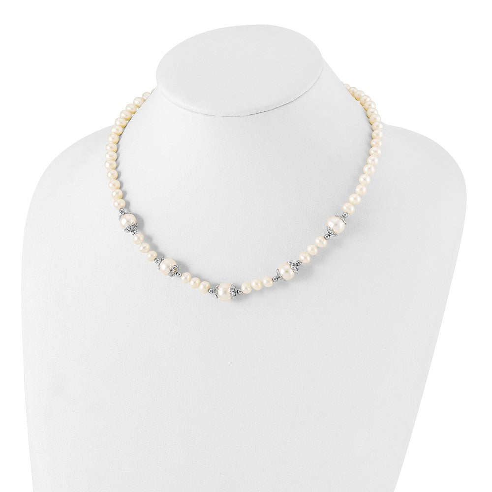 Sterling Silver Rhodium-plated 6-9mm White Freshwater Cultured Pearl 5-station 18 inch Necklace 18 Inches