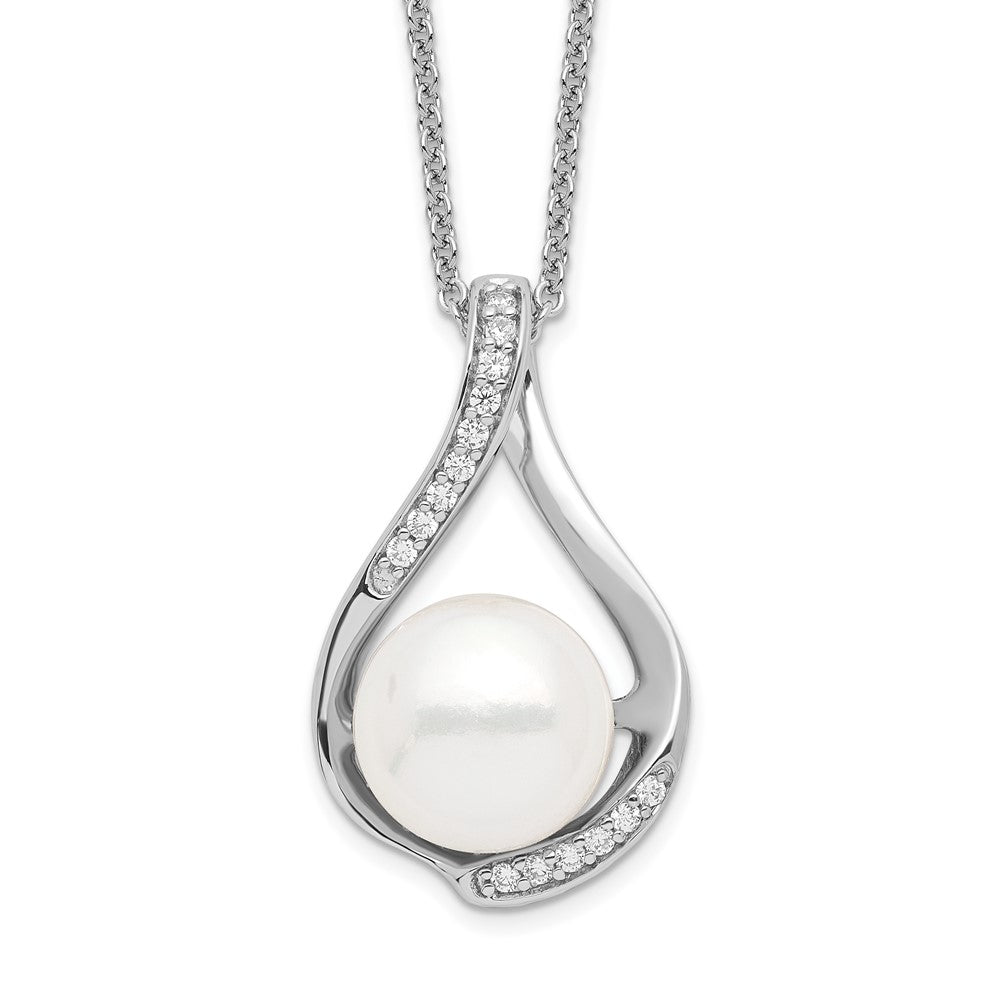 Sentimental Expressions Sterling Silver Rhodium-plated FW Cultured Pearl CZ Forever (Embrace) 18in Necklace 18 Inches