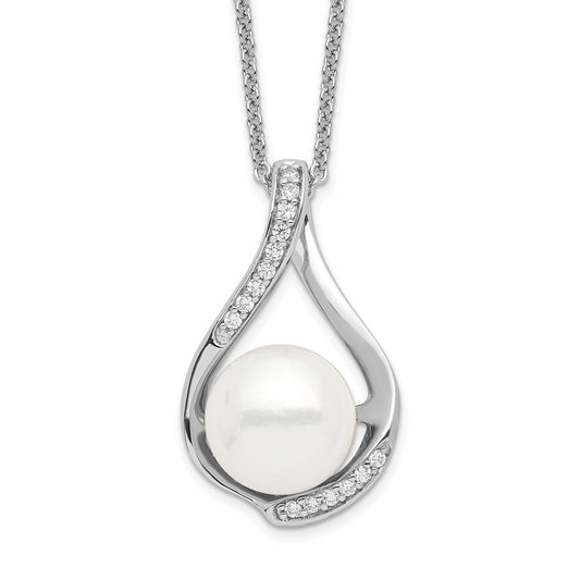 Sentimental Expressions Sterling Silver Rhodium-plated FW Cultured Pearl CZ Forever (Embrace) 18in Necklace 18 Inches