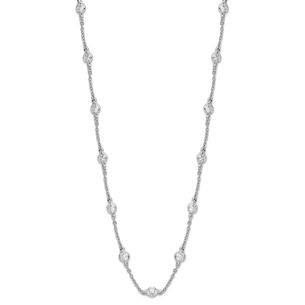 Cheryl M Sterling Silver Rhodium-plated Brilliant-cut Round CZ 19 Station 18.5 Inch Necklace 18.5 Inches