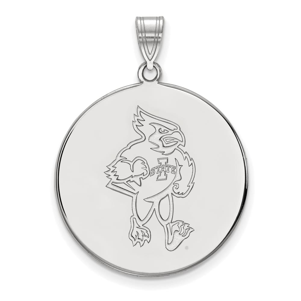Sterling Silver Rhodium-plated LogoArt Iowa State University Cardinal Extra Large Disc Pendant QSS039IAS