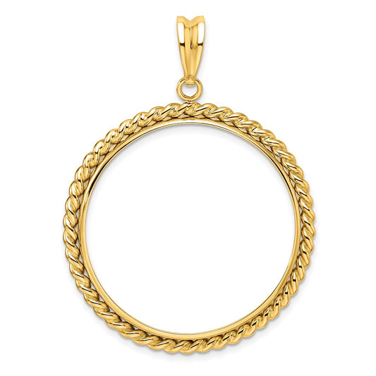 Wideband Distinguished Coin Jewelry 14k Polished with Twisted Wire 32.7mm Prong Coin Bezel Pendant