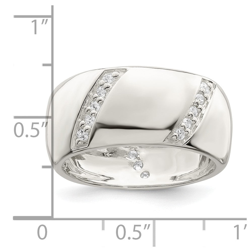 Sterling Silver CZ Slanted Lines Ring