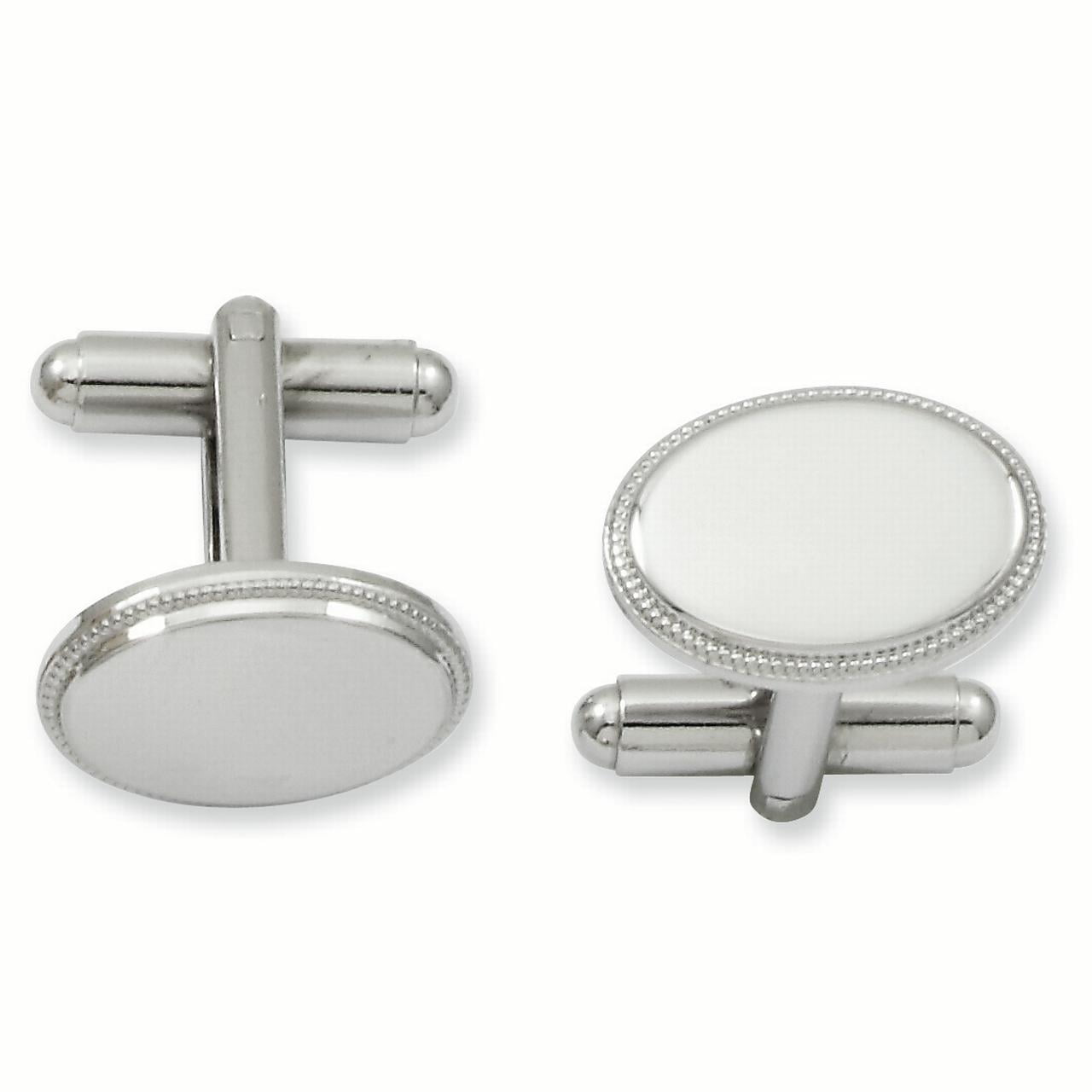 Kelly Waters Rhodium-plated Polished Beaded Oval Engravable Cuff Links KW605