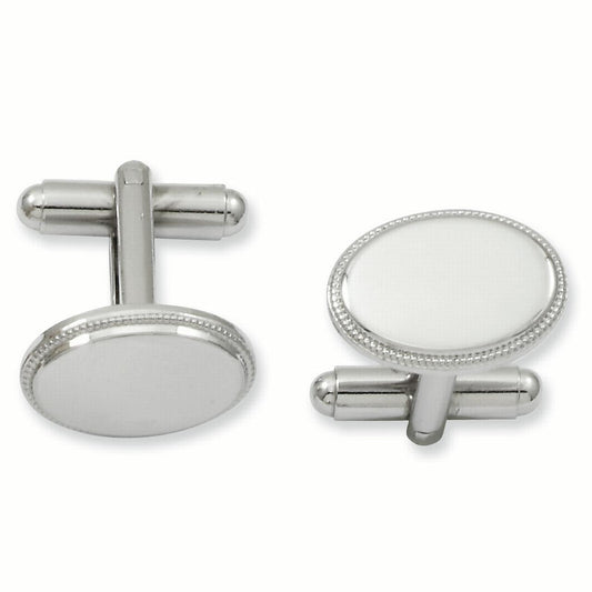 Kelly Waters Rhodium-plated Polished Beaded Oval Engravable Cuff Links KW605