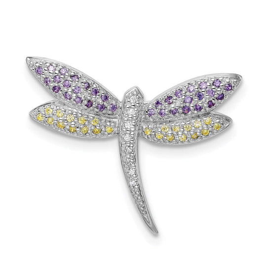 Sterling Silver Purple, Yellow & Clear CZ Dragonfly Pin