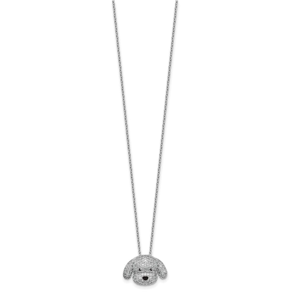 Cheryl M Sterling Silver Rhodium-plated Polished and Enameled Black and White CZ Dog 16 Inch with 2 Inch Extension Necklace