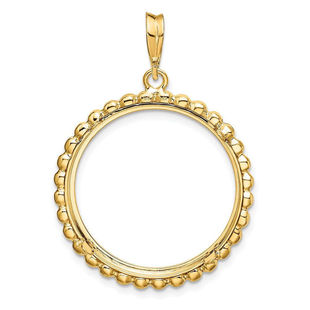 Wideband Distinguished Coin Jewelry 14k Polished with Beaded Edge 22.0mm Prong Coin Bezel Pendant
