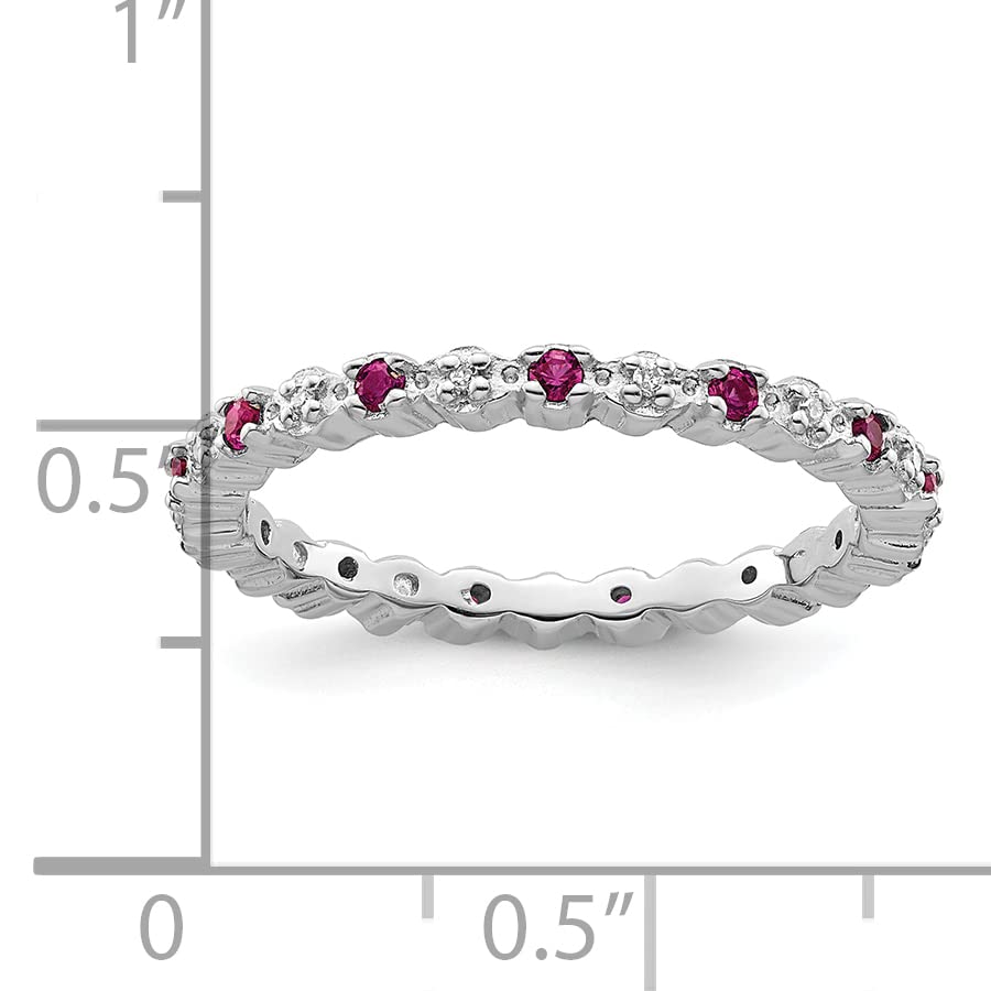 Sterling Silver Stackable Expressions Cr. Ruby & Diamond Ring Size -9