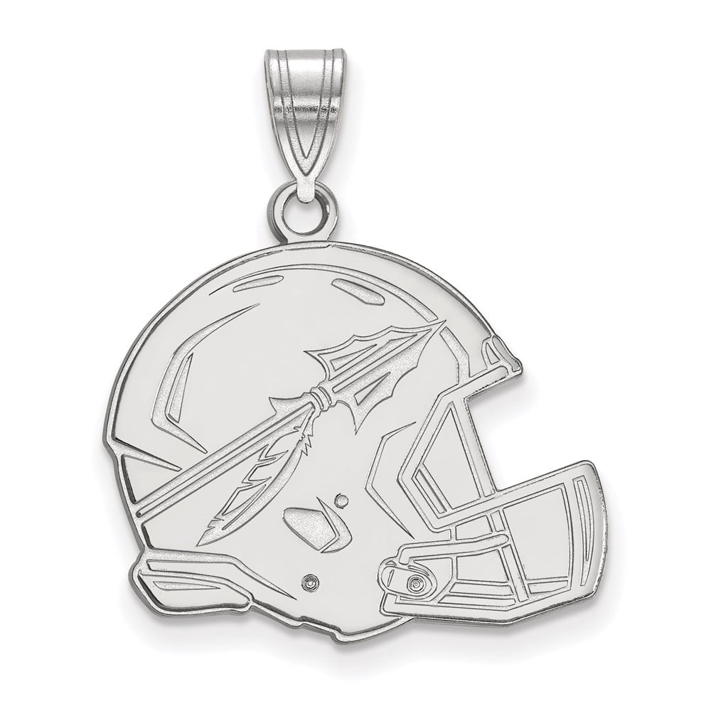 Sterling Silver Rhodium-plated LogoArt Florida State University Arrow Large Football Helmet Pendant Q-SS092FSU