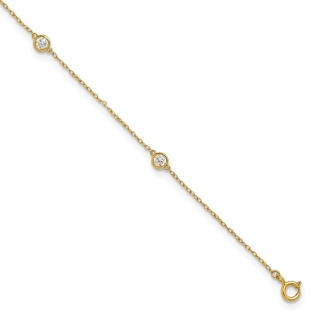 10k Polished Bezel-set CZ 5-Station 10 inch Anklet