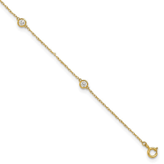 10k Polished Bezel-set CZ 5-Station 10 inch Anklet