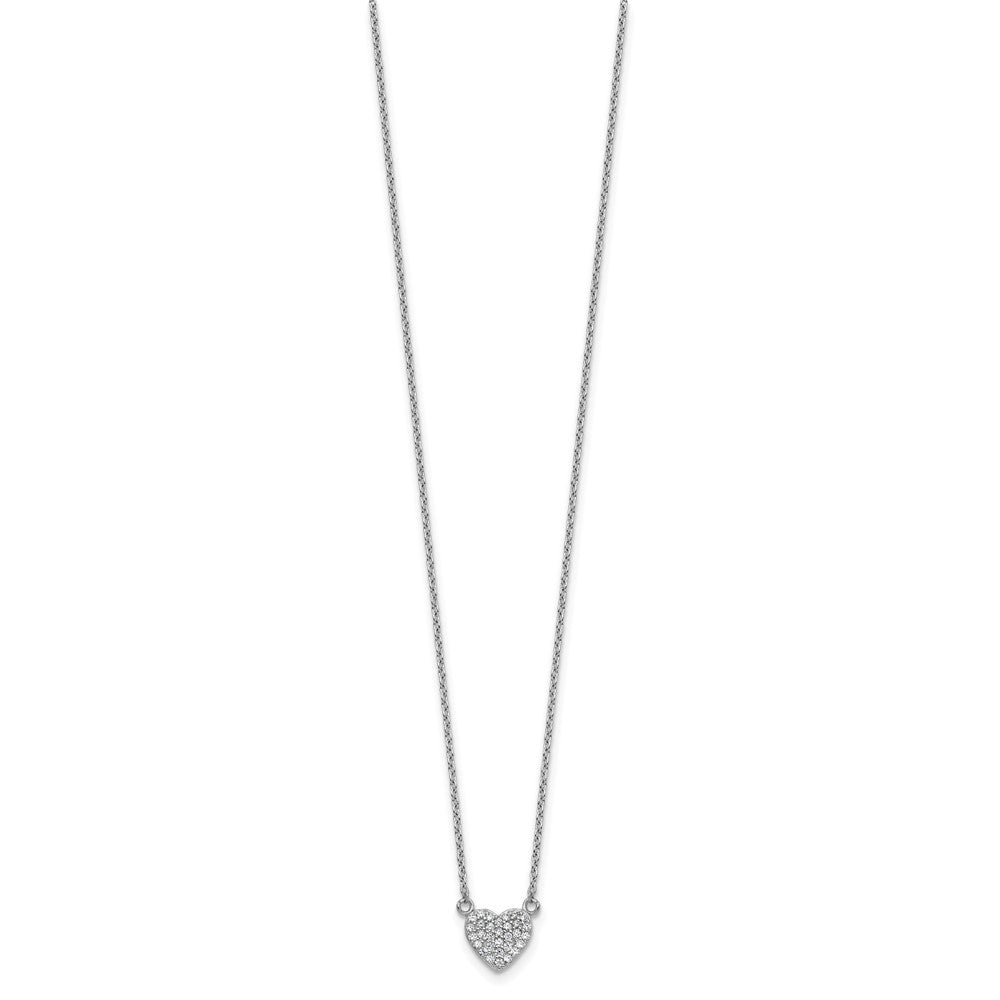 Cheryl M Sterling Silver Rhodium-plated Polished Pave CZ Heart Necklace 18 Inches