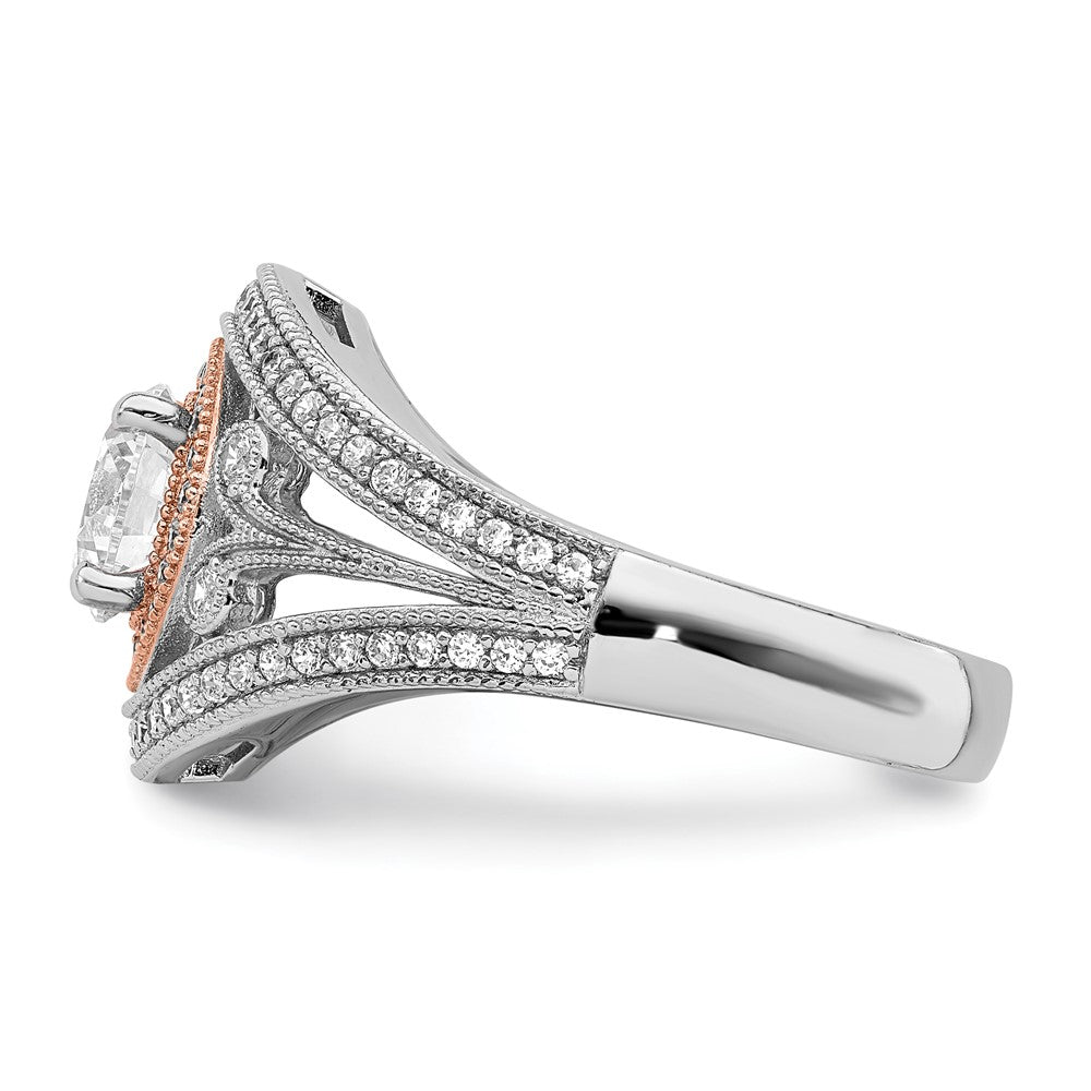 Sterling Silver Rhodium-plated & Rose-tone CZ Ring
