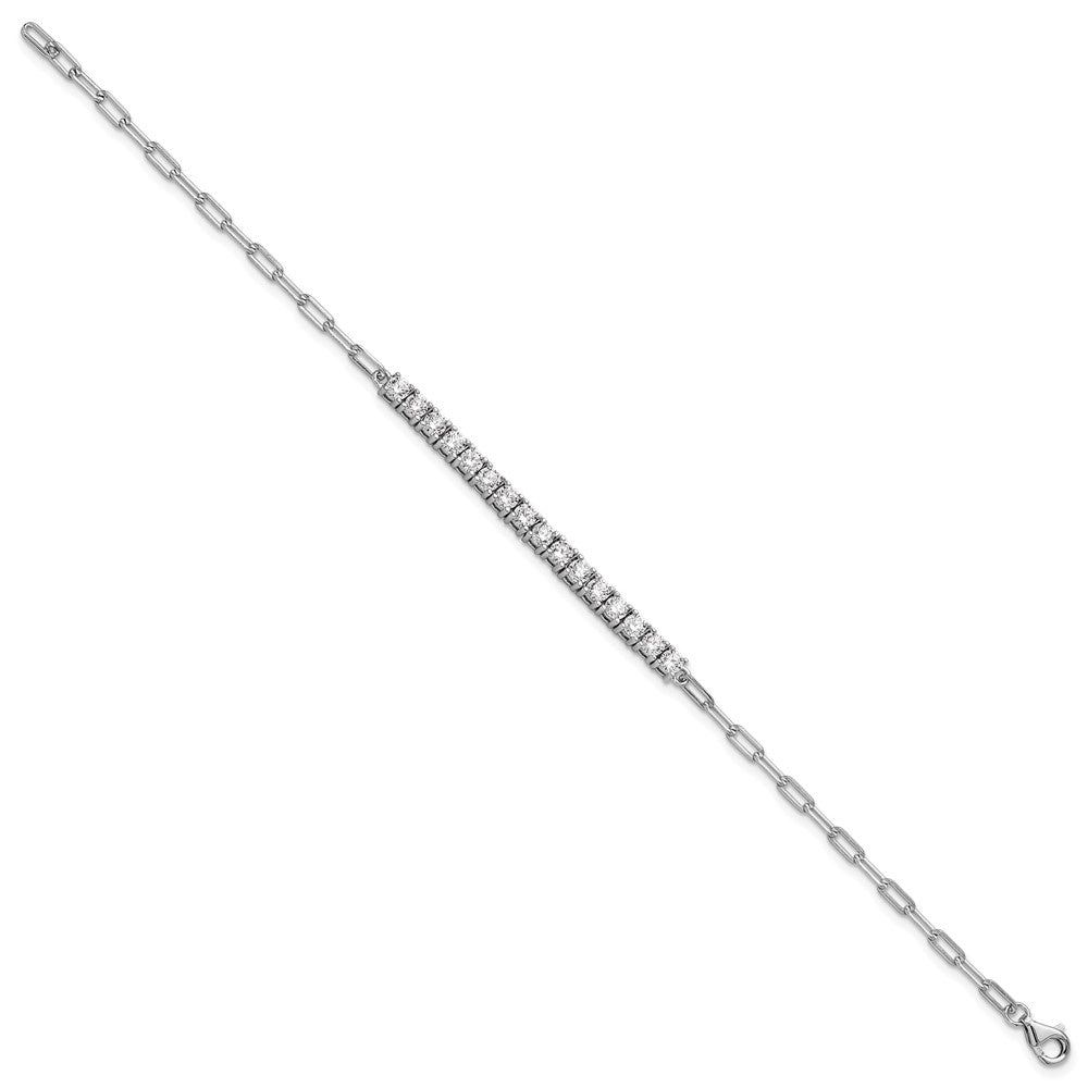 Sterling Shimmer Sterling Silver Rhodium-plated CZ 16 Stone 7 inch Paperclip Link Bracelet 7 inches