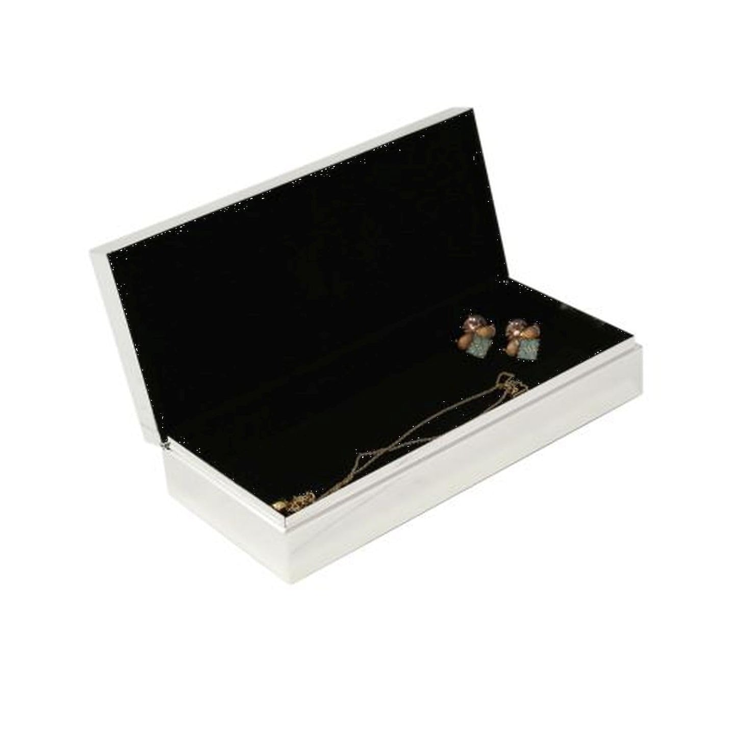 Bey-Berk International D571 3.5 x 8 in. Nickel Plated Rectangular Hinged Box with Velvet Lining