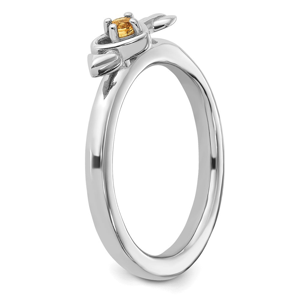 Sterling Silver Stackable Expressions Rhodium-plated Citrine Heart with Arrow Ring Size -5