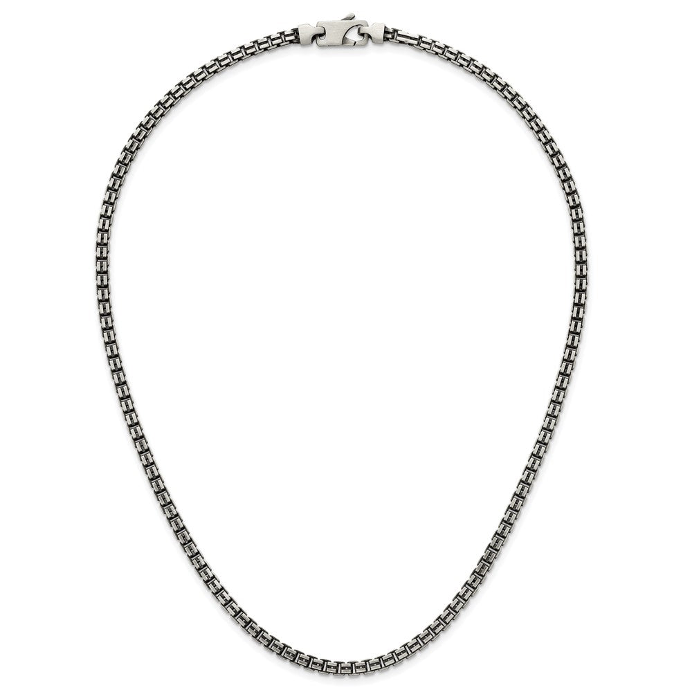Sterling Silver Antiqued Brushed 4.00mm Fancy Box Link 19.75 inch Necklace