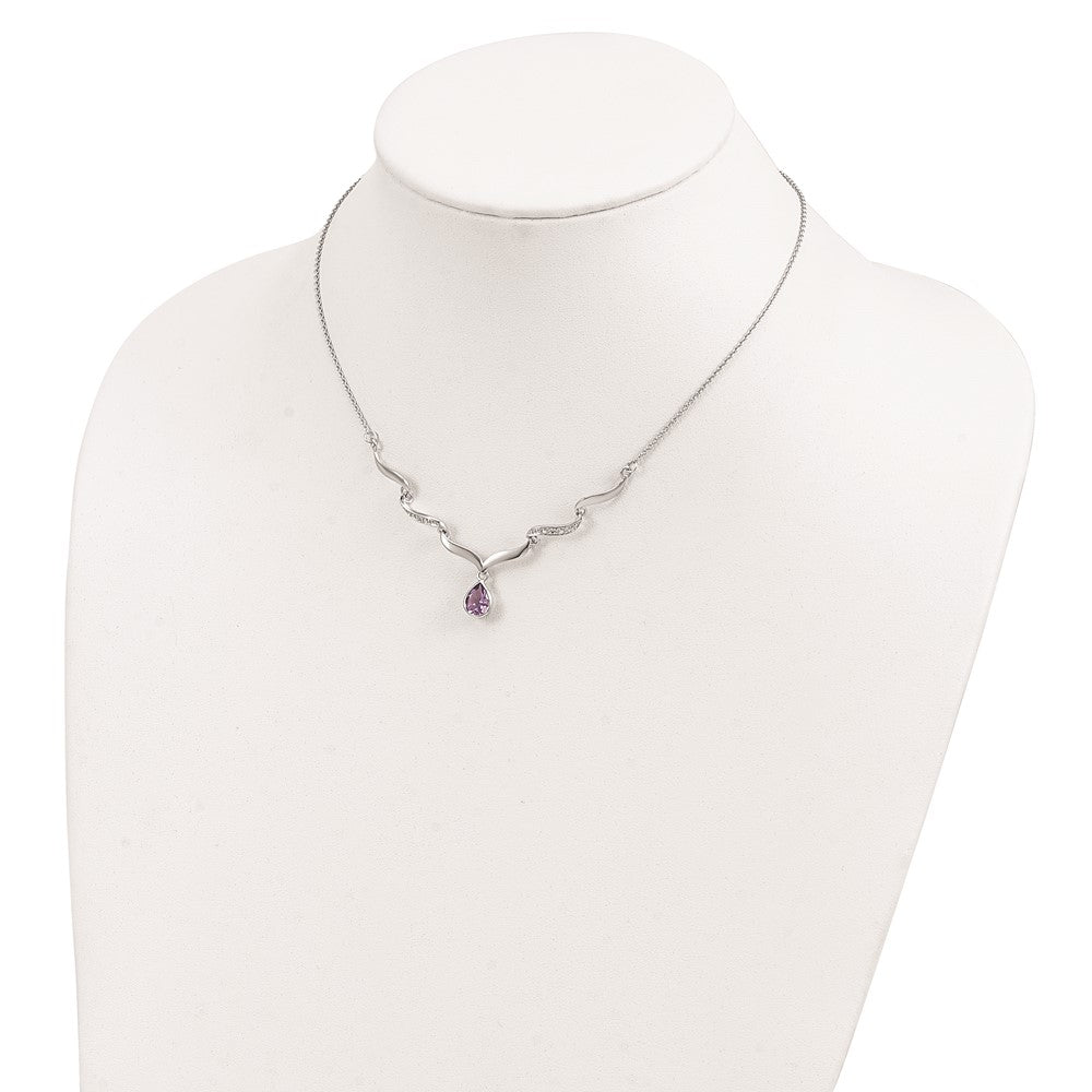 Sterling Silver Rhodium-plated w/Amethyst & White Topaz w/2in. ext. Necklac 18 Inches