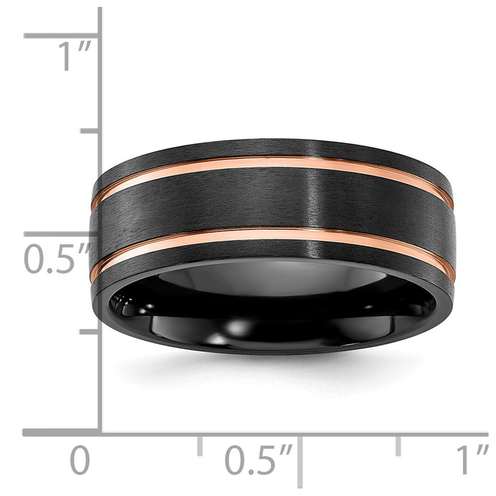 Black Zirconium Brushed & Polished Rose IP-plated 8mm Band Size - 8