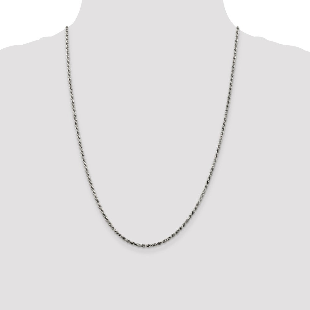 Sterling Silver Rhodium-plated 2.25mm Diamond-cut Rope Chain 24 Inches