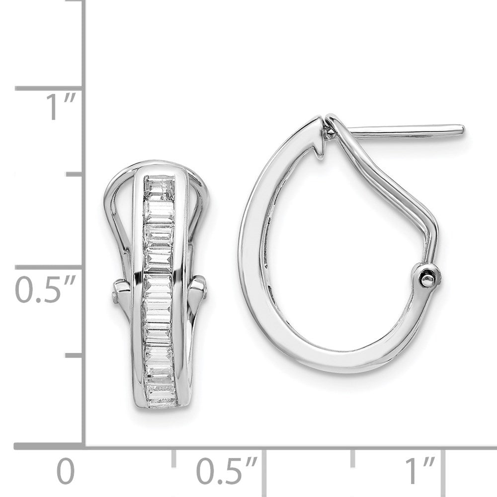 14k White Gold Baguette Diamond Omega Back Hoop Earrings