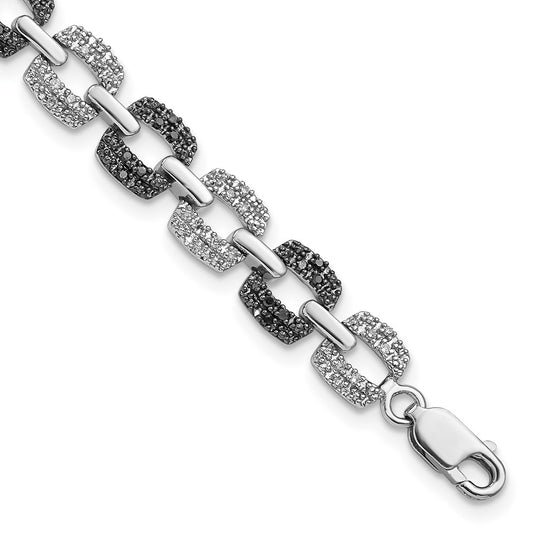 White Night Sterling Silver Rhodium-plated Black and White Diamond 7.5 Inch Bracelet 7.5 inches