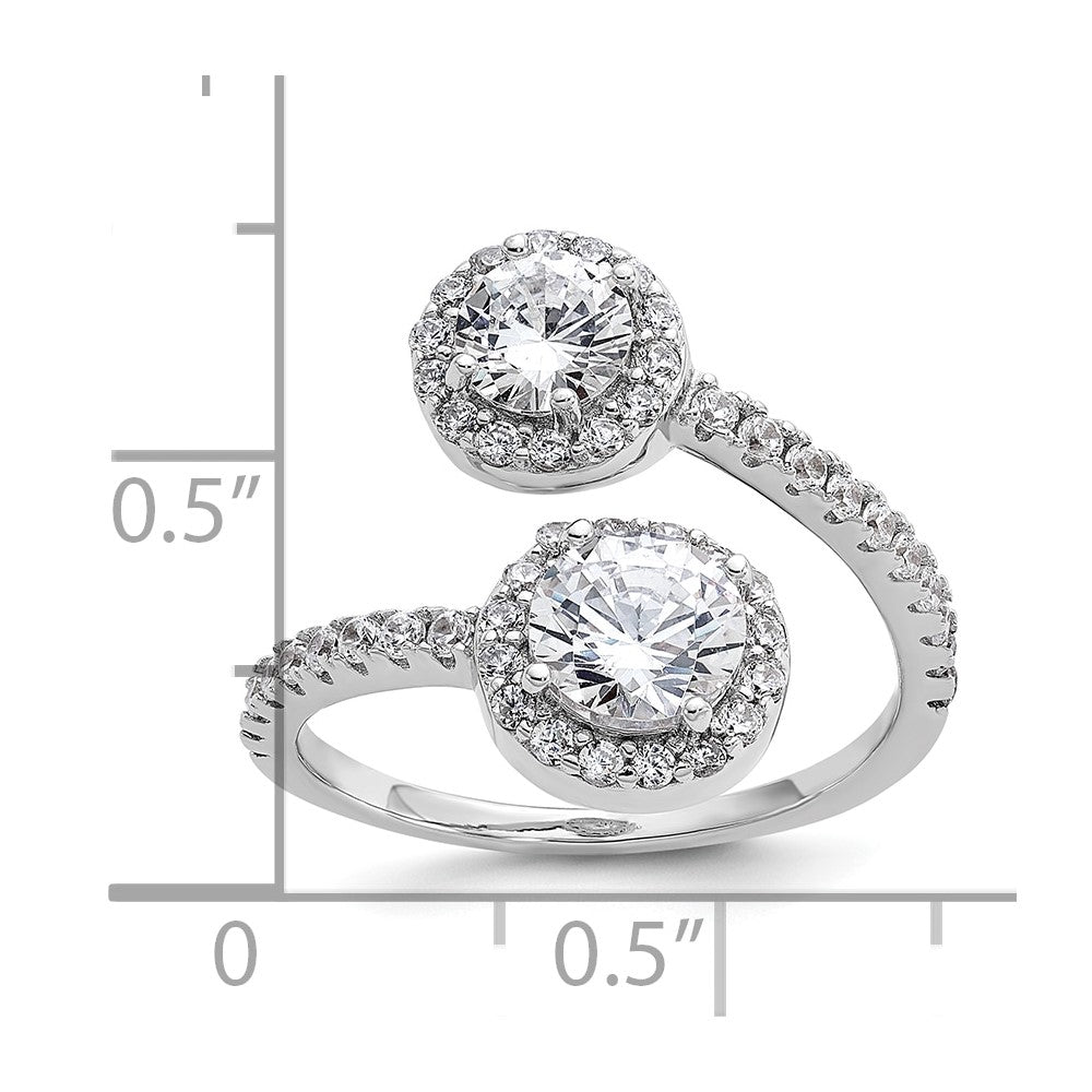 Cheryl M Sterling Silver Rhodium-plated Polished Round CZ Halo Bypass Ring