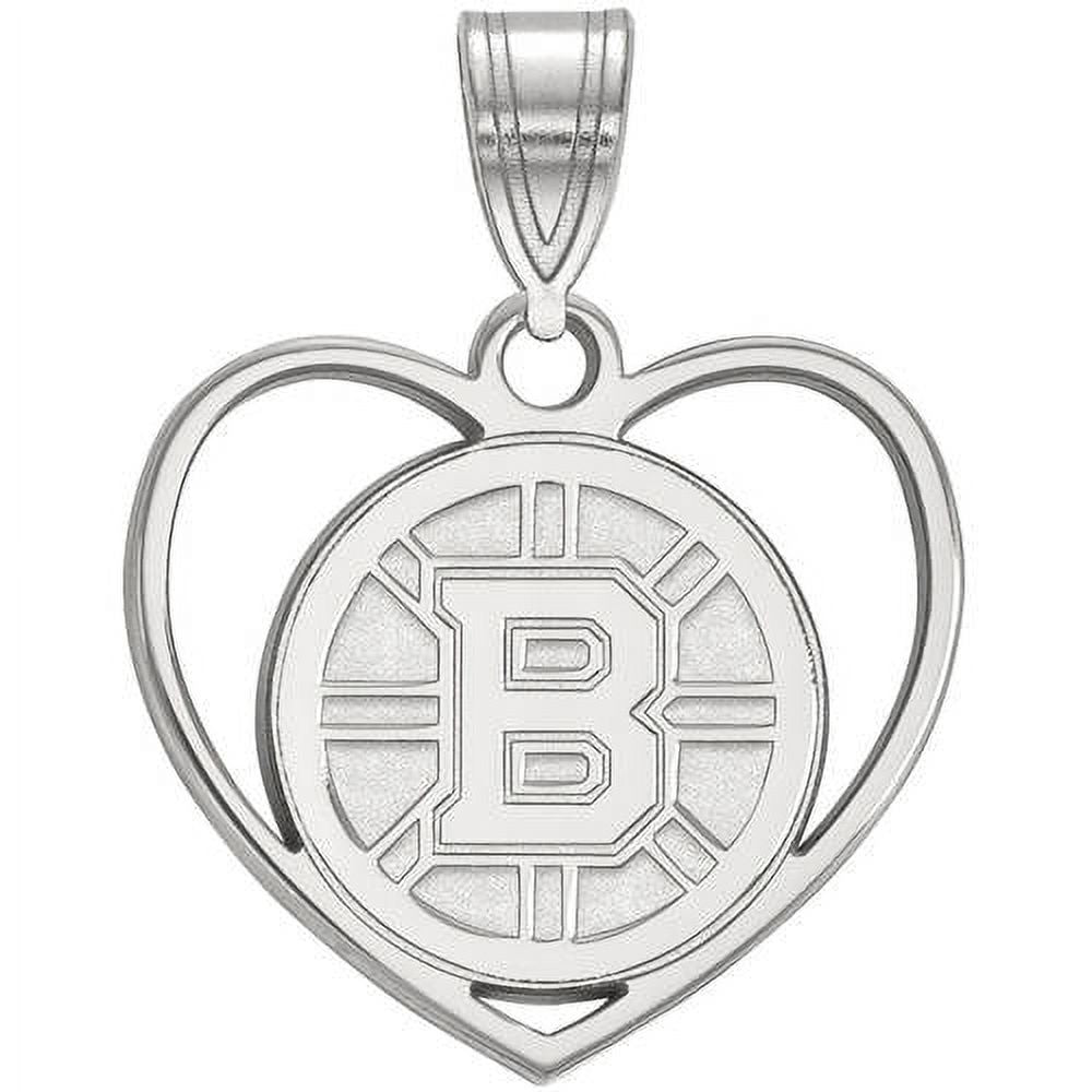 LogoArt Sterling Silver Rhodium-plated NHL Boston Bruins Pendant In Heart