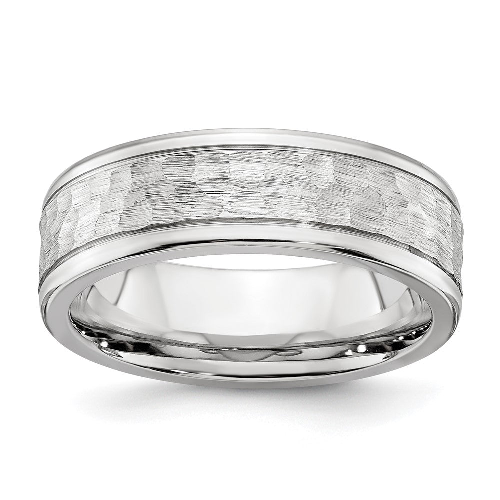 Cobalt Brushed and Polished Hammered Center 7mm Band Size - 9.5