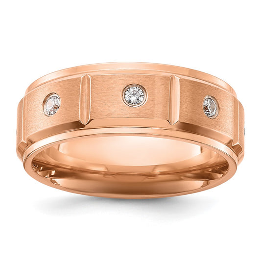 Chisel Titanium Brushed and Polished Rose IP-plated with CZ 8mm Band Size - 12.5