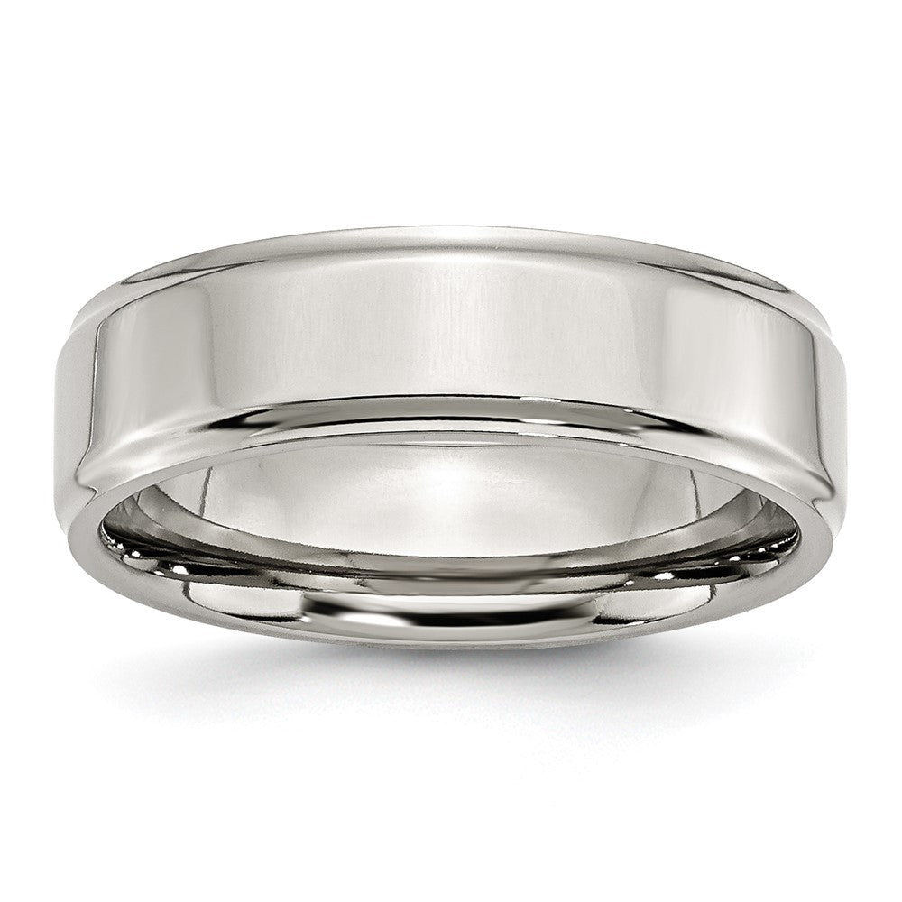 Stainless Steel Polished 7mm Ridged Edge Band Size - 11