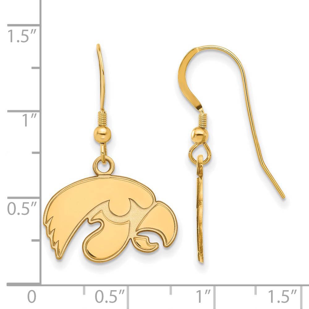 Sterling Silver Gold-plated LogoArt University of Iowa Hawk Small Dangle Wire Earrings Q-GP007UIA