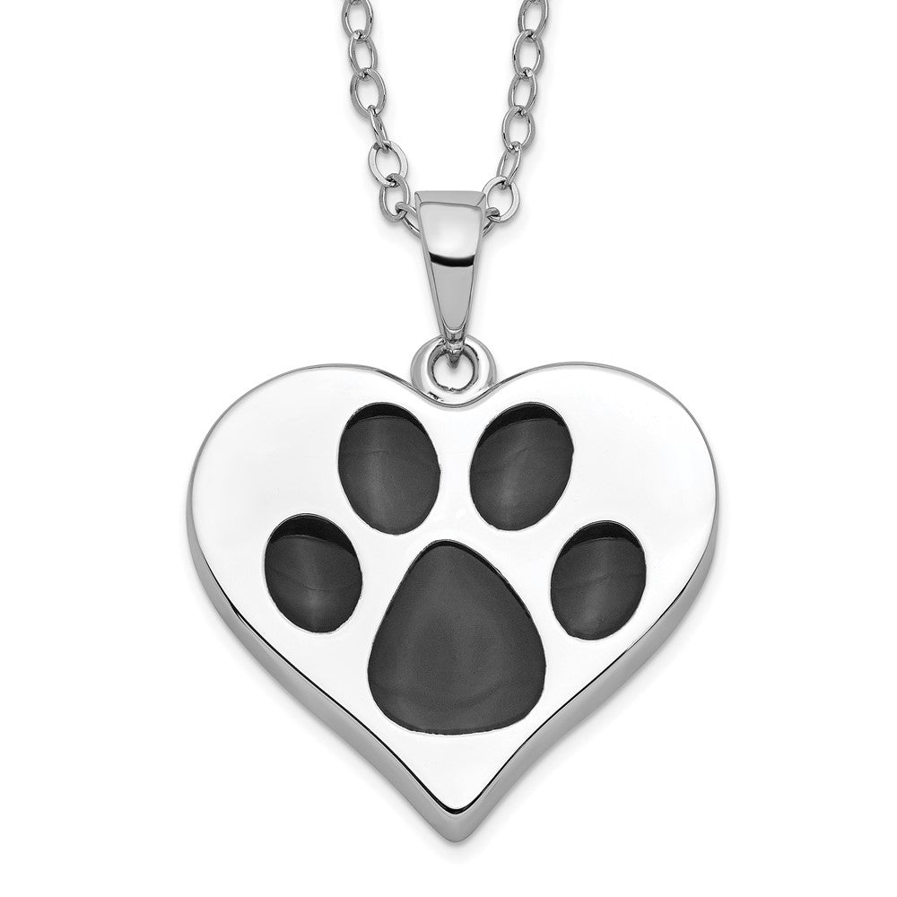 Sentimental Expressions Sterling Silver Rhodium-plated Antiqued Black Paw In Heart Ash Holder 18 Inch Necklace 18 Inches