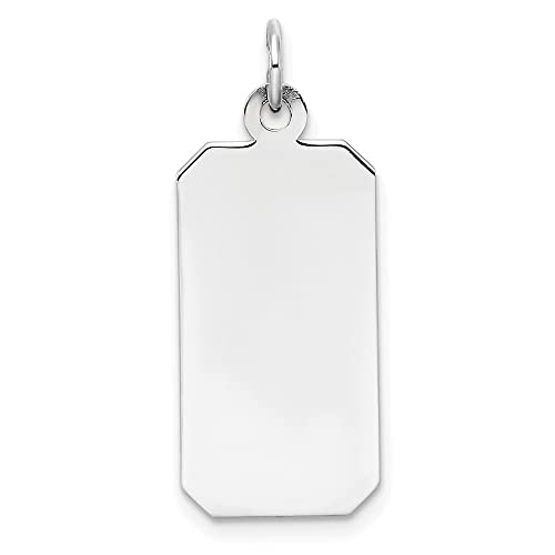 SS Rh-plt Engraveable Rectangle Polished Front/Satin Back Disc Charm