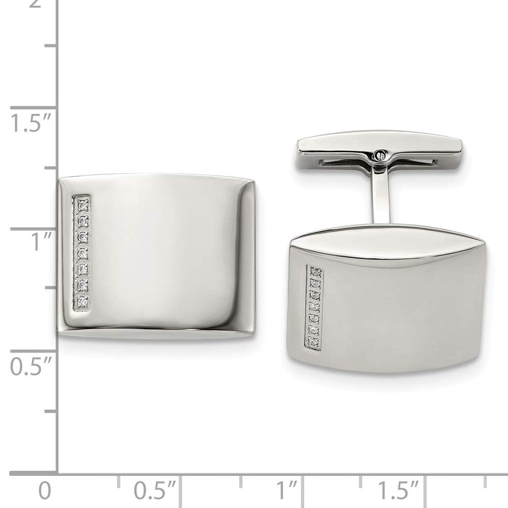 Men's Stainless Steel and CZ Engravable Convex Cuff Links