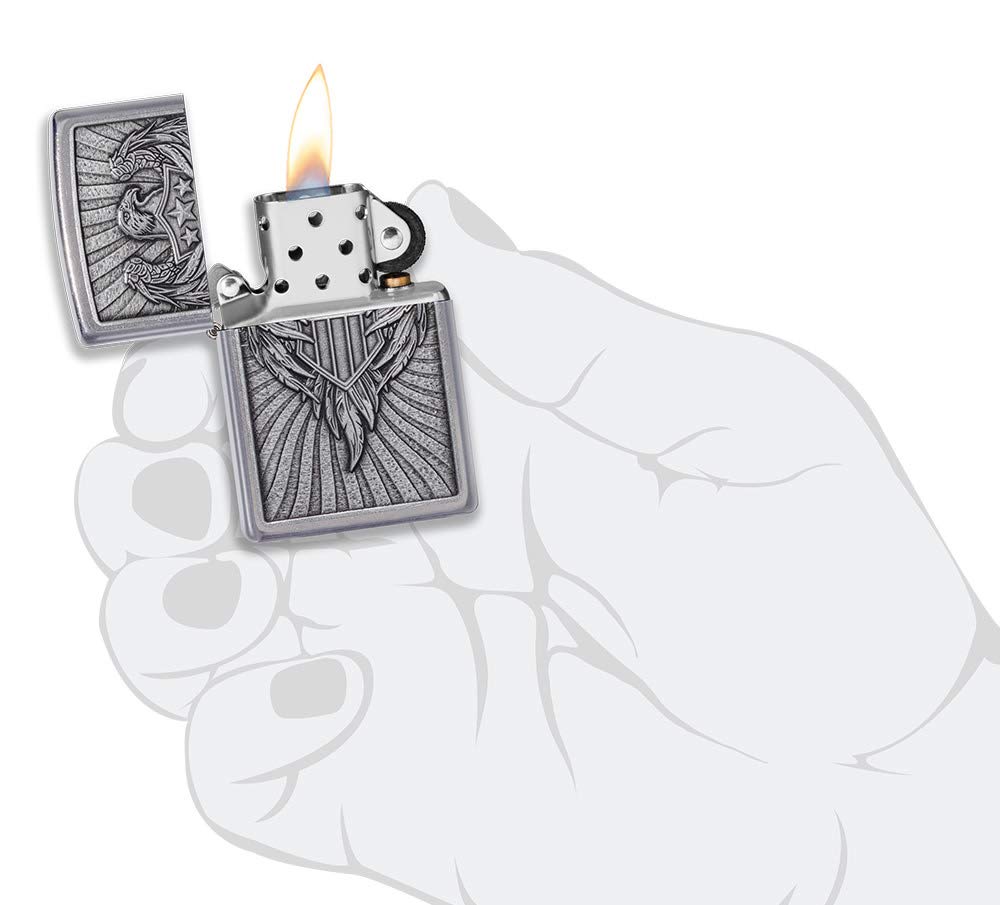 Zippo Eagle Shield Emblem Design Street Chrome Pocket Lighter