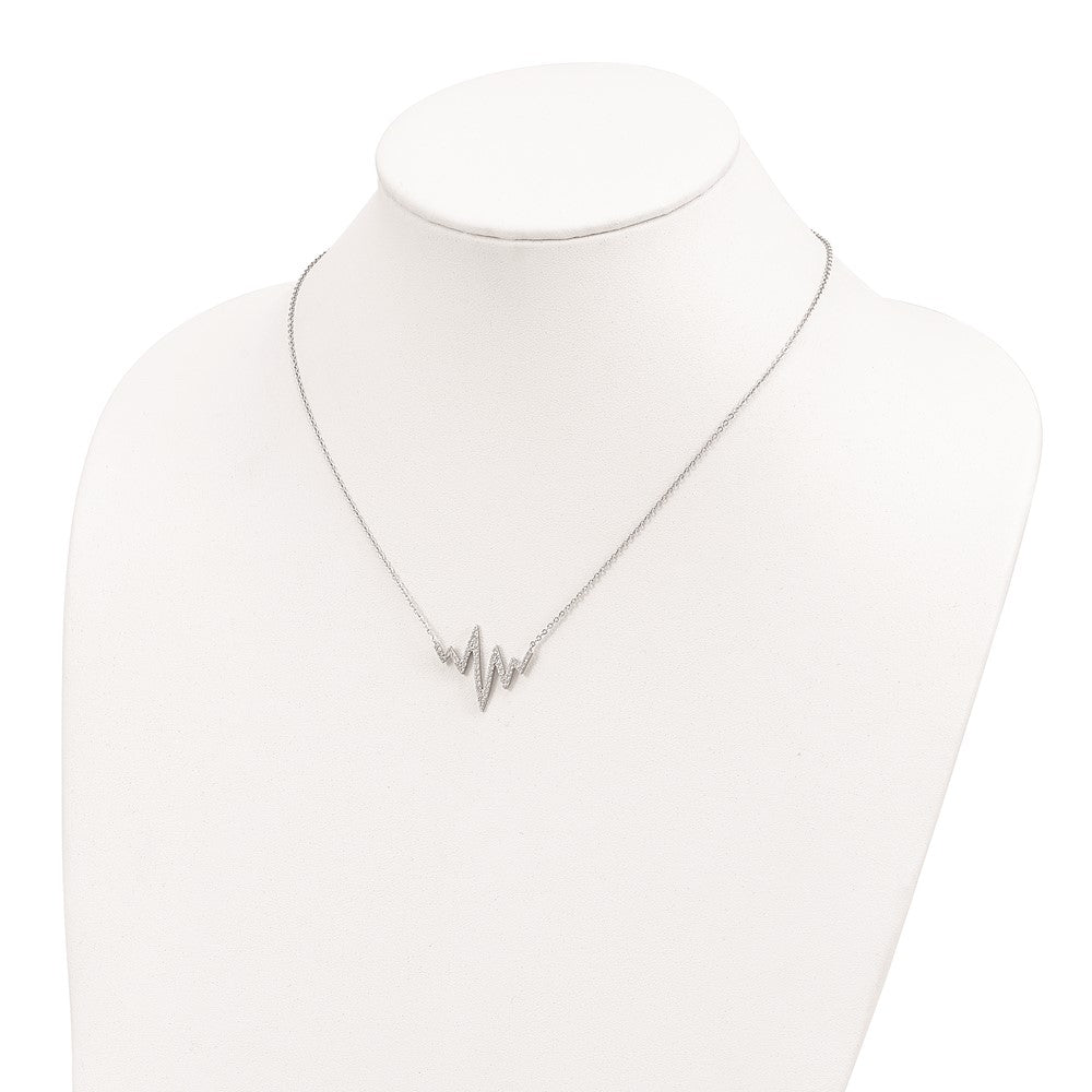 Sterling Silver Rhodium-plated CZ Heartbeat Necklace 18 Inches