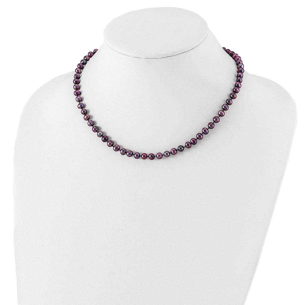 Sterling Silver Rhodium-plated 5-6mm Black Near-Round Freshwater Cultured Pearl 16 inch Necklace 16 Inches