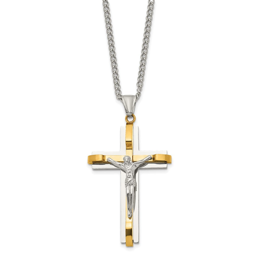 Stainless Steel Polished Yellow IP-plated Crucifix 24in Necklace