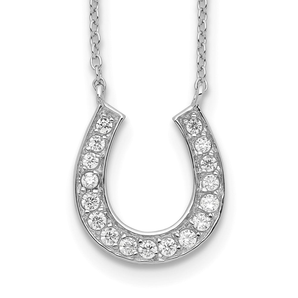 Sterling Silver Rhodium-plated 16in w/2in ext CZ Horseshoe Necklace 16 Inches