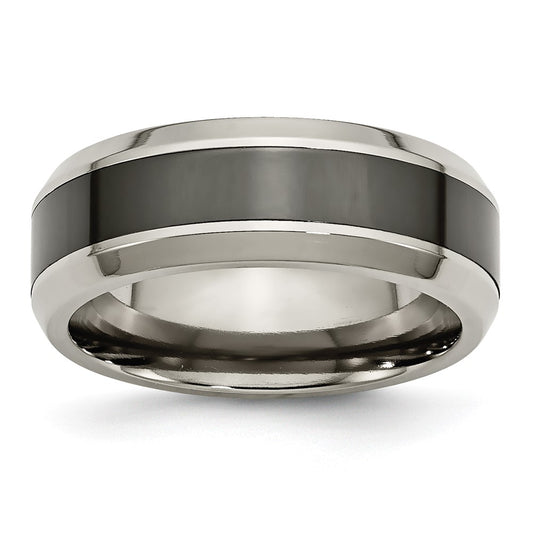 Titanium Polished w/Black Ceramic Center 8mm Beveled Band Size - 9.5