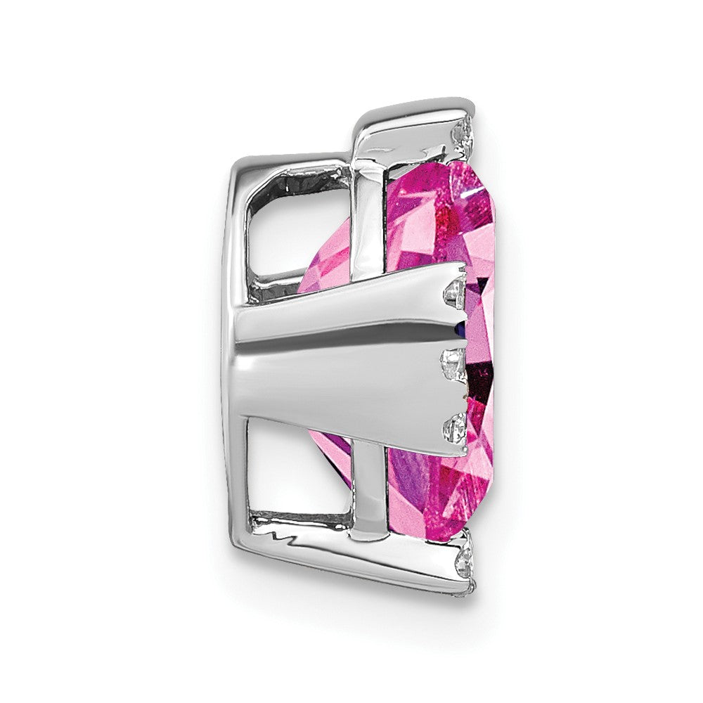 14k White Gold Oval Created Pink Sapphire and Diamond Chain Slide