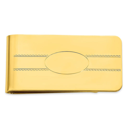 Gold-plated Kelly Waters Engraveable Oval Center Money Clip QGL8758