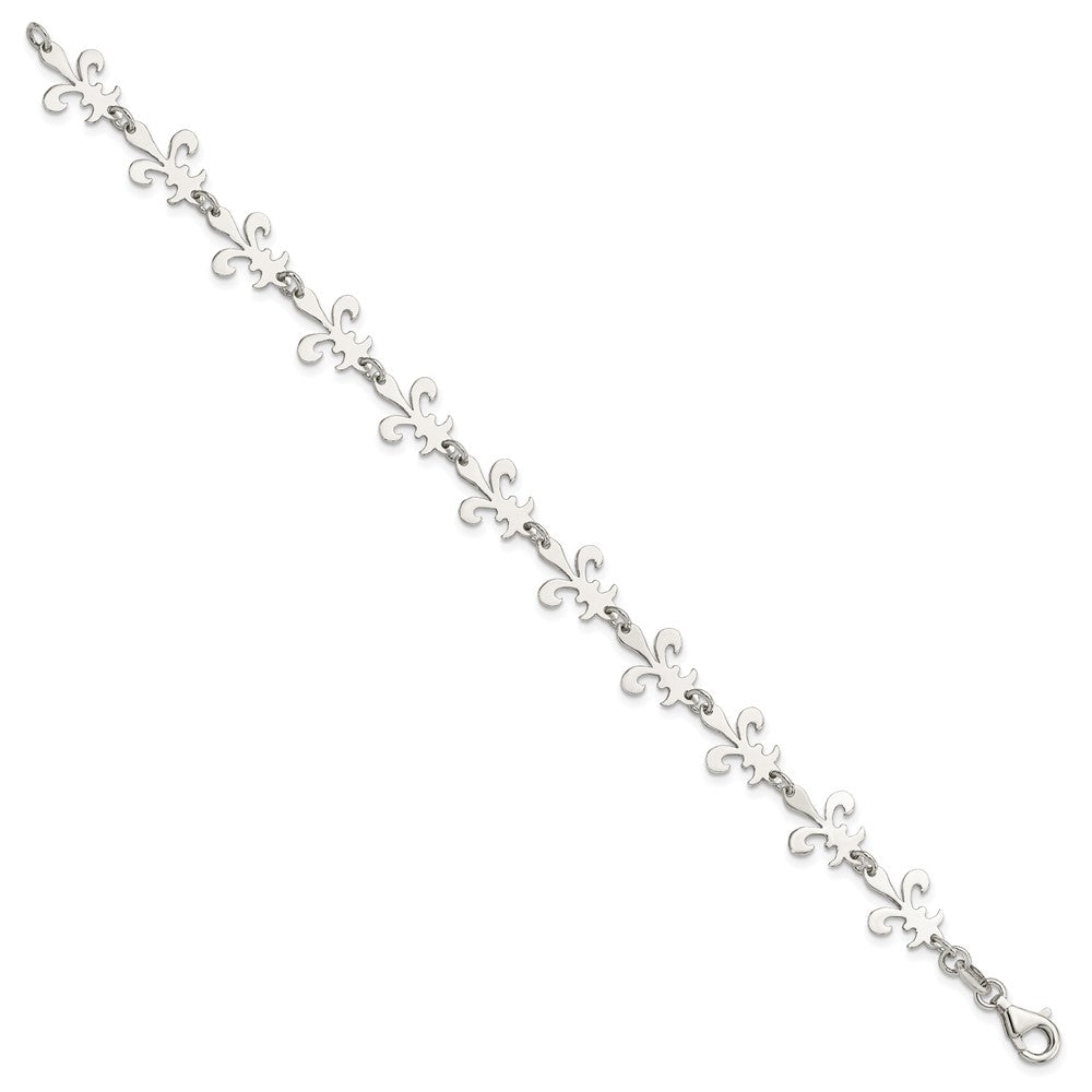 Sterling Silver Polished Fleur De Lis Bracelet 7.5 inches