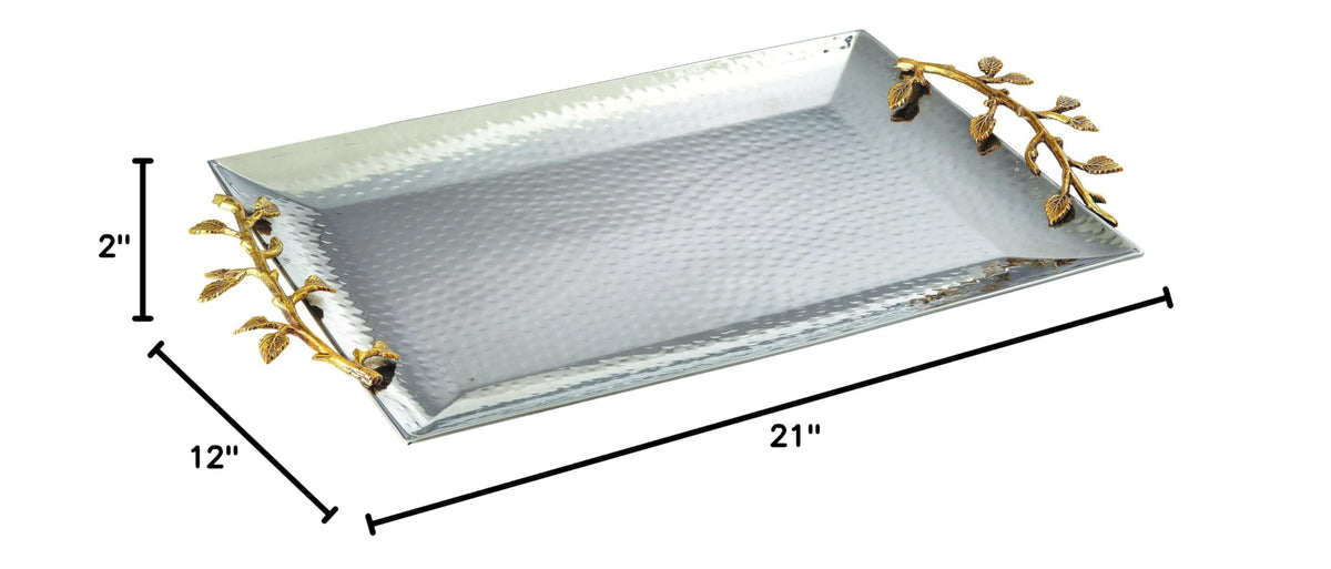Elegance Heim Concept Gilt Leaf Rectangular Tray Stainless Steel