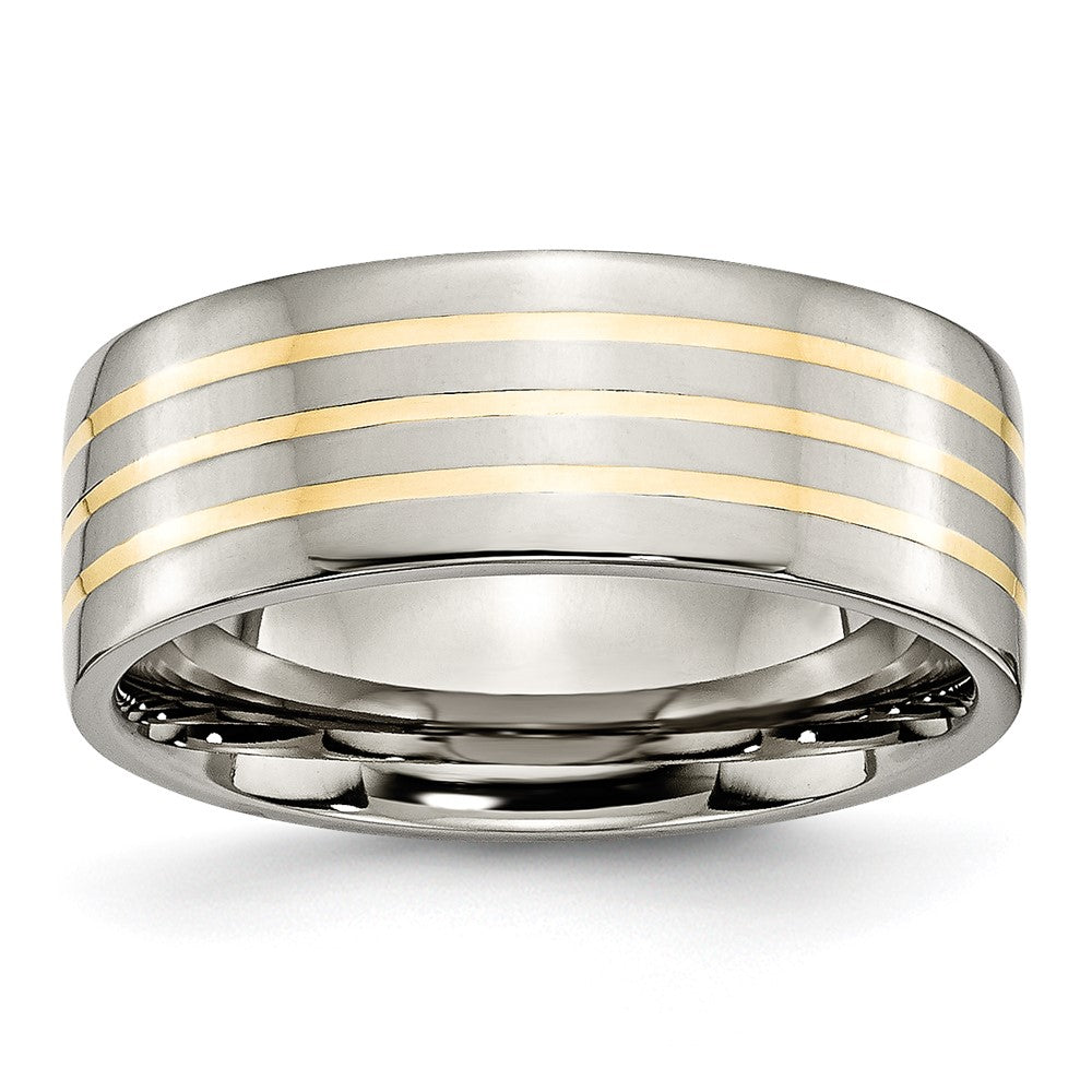 Titanium Polished w/14k Yellow Inlay 8mm Flat Band Size - 7